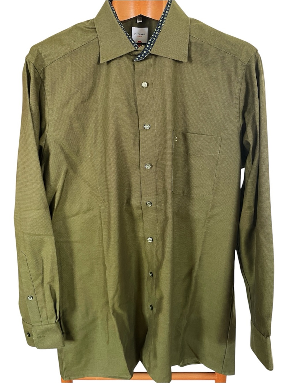 Olymp Olive Green Men's Dress Shirt with Pocket Textured Size 17”